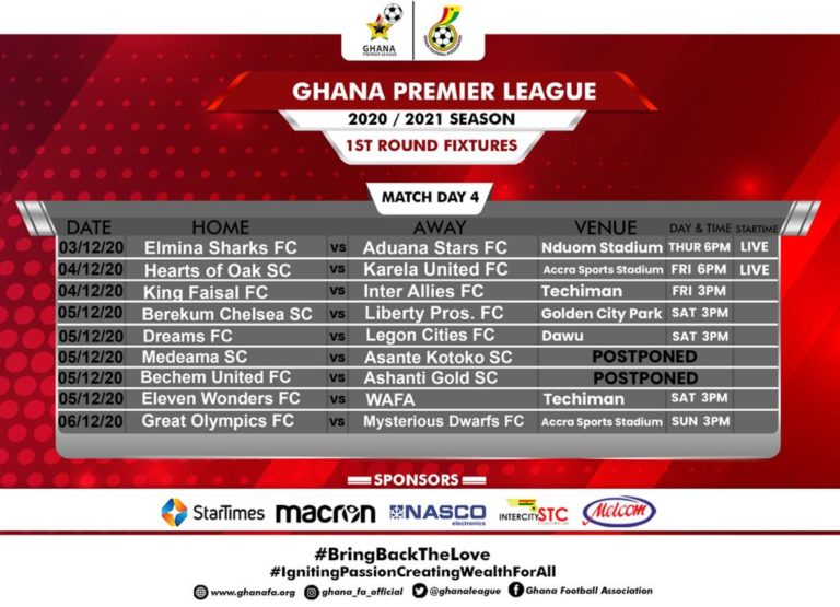 2020/21 season: Rescheduling of Match Day Four fixtures