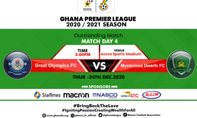 Outstanding match between Great Olympics & Ebusua Dwarfs to be played on Thursday