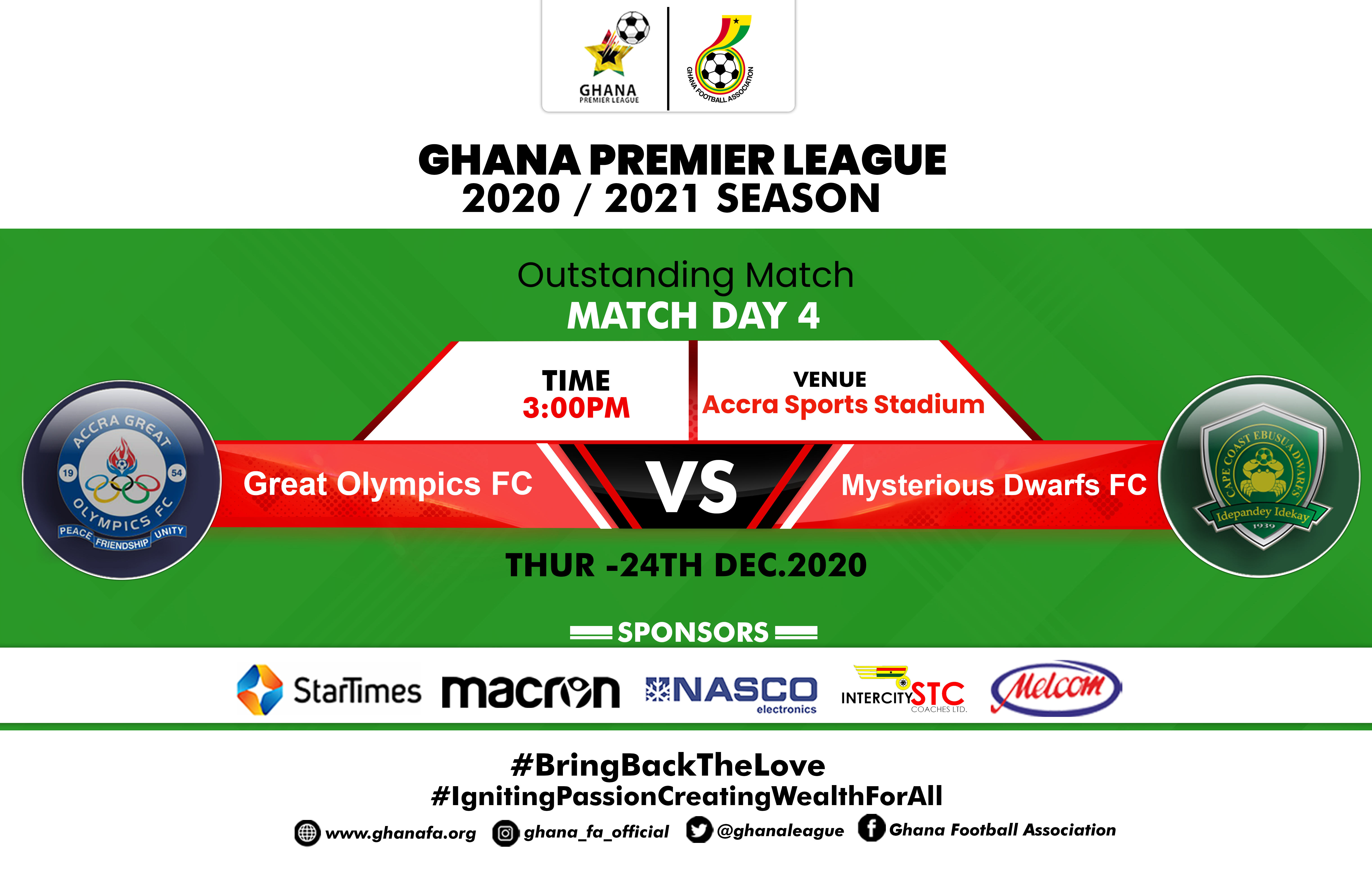 Outstanding match between Great Olympics & Ebusua Dwarfs to be played on Thursday