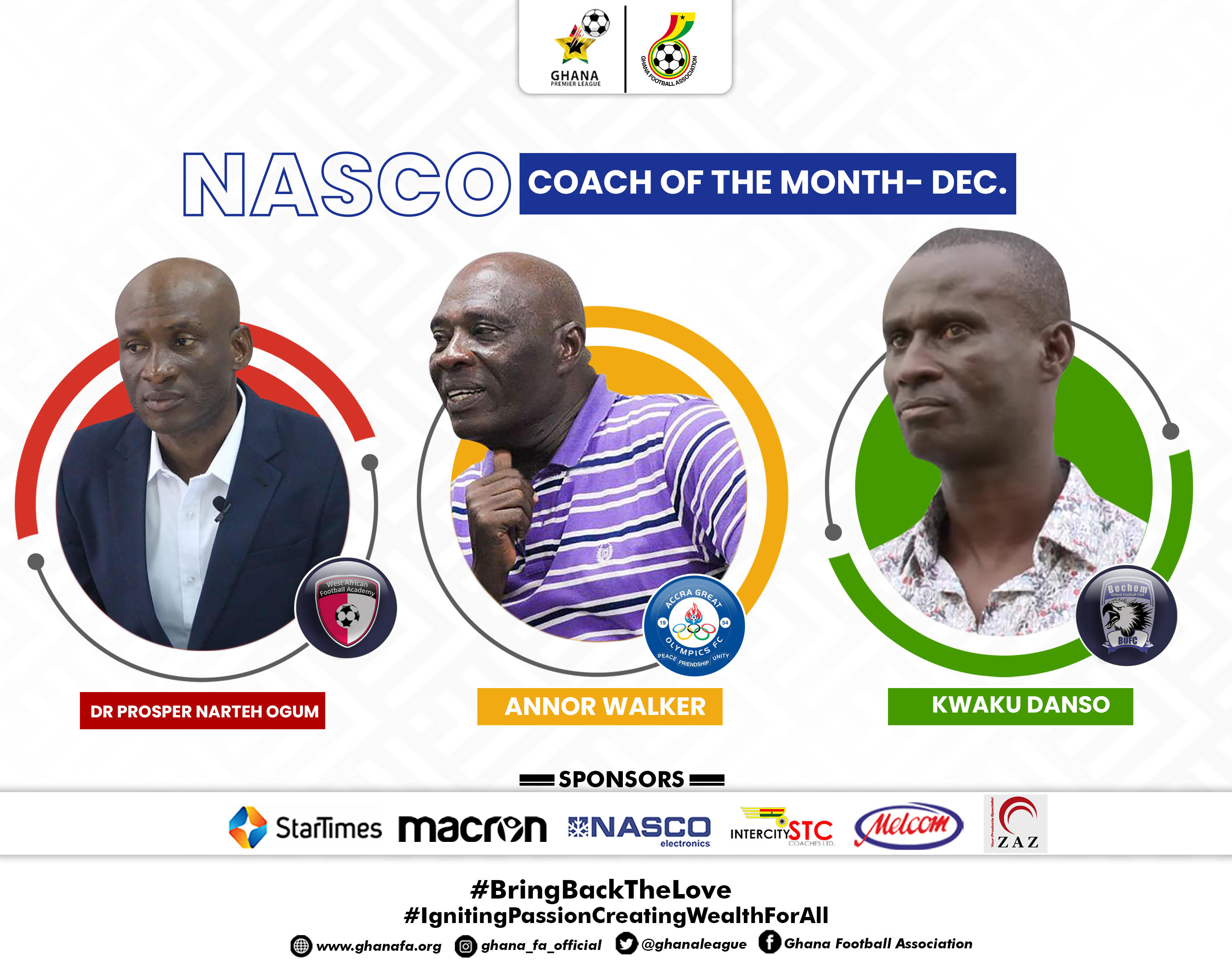 Nominees for NASCO GPL Coach of the Month -December