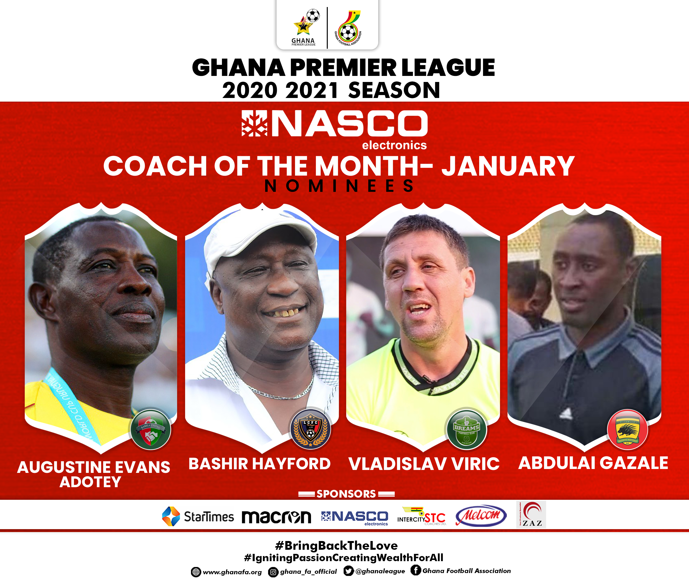 Four Coaches shortlisted for NASCO Coach of the Month Award - January