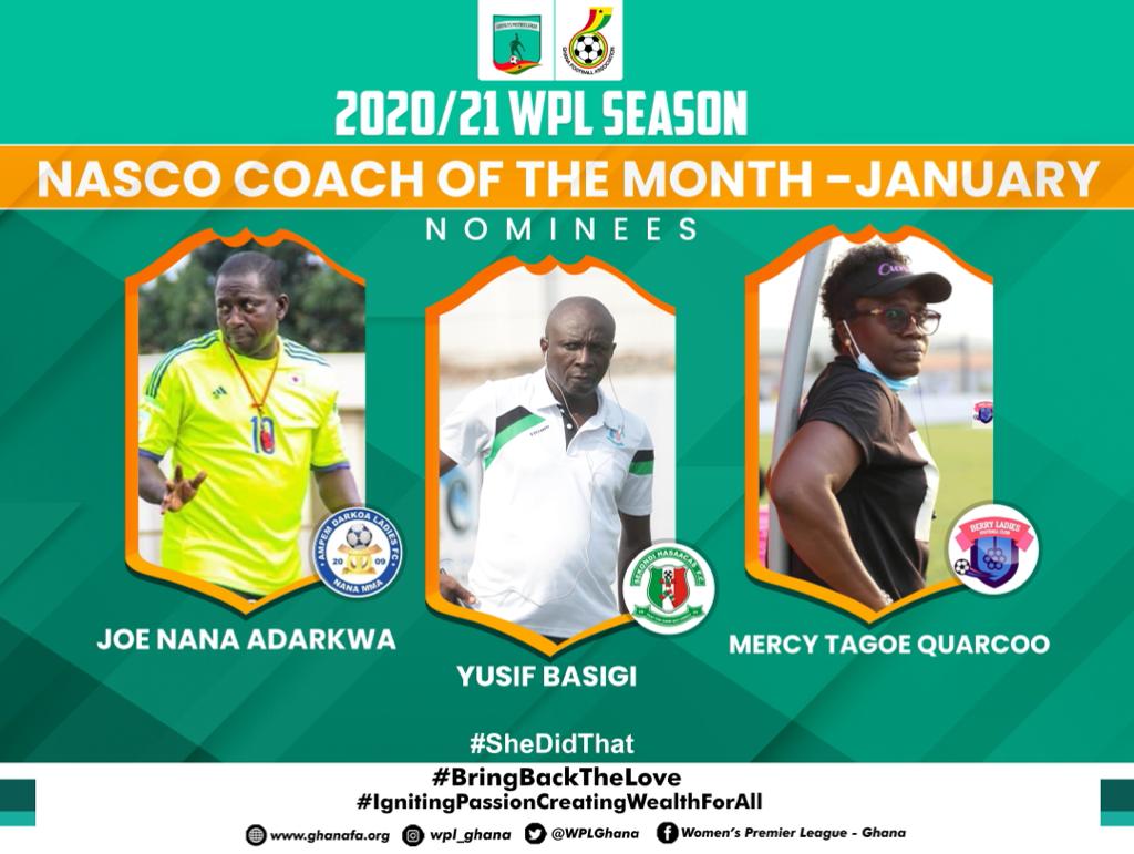 Mercy Tagoe, Basigi & Joe Adarkwa nominated for Nasco Coach of the Month Award - January