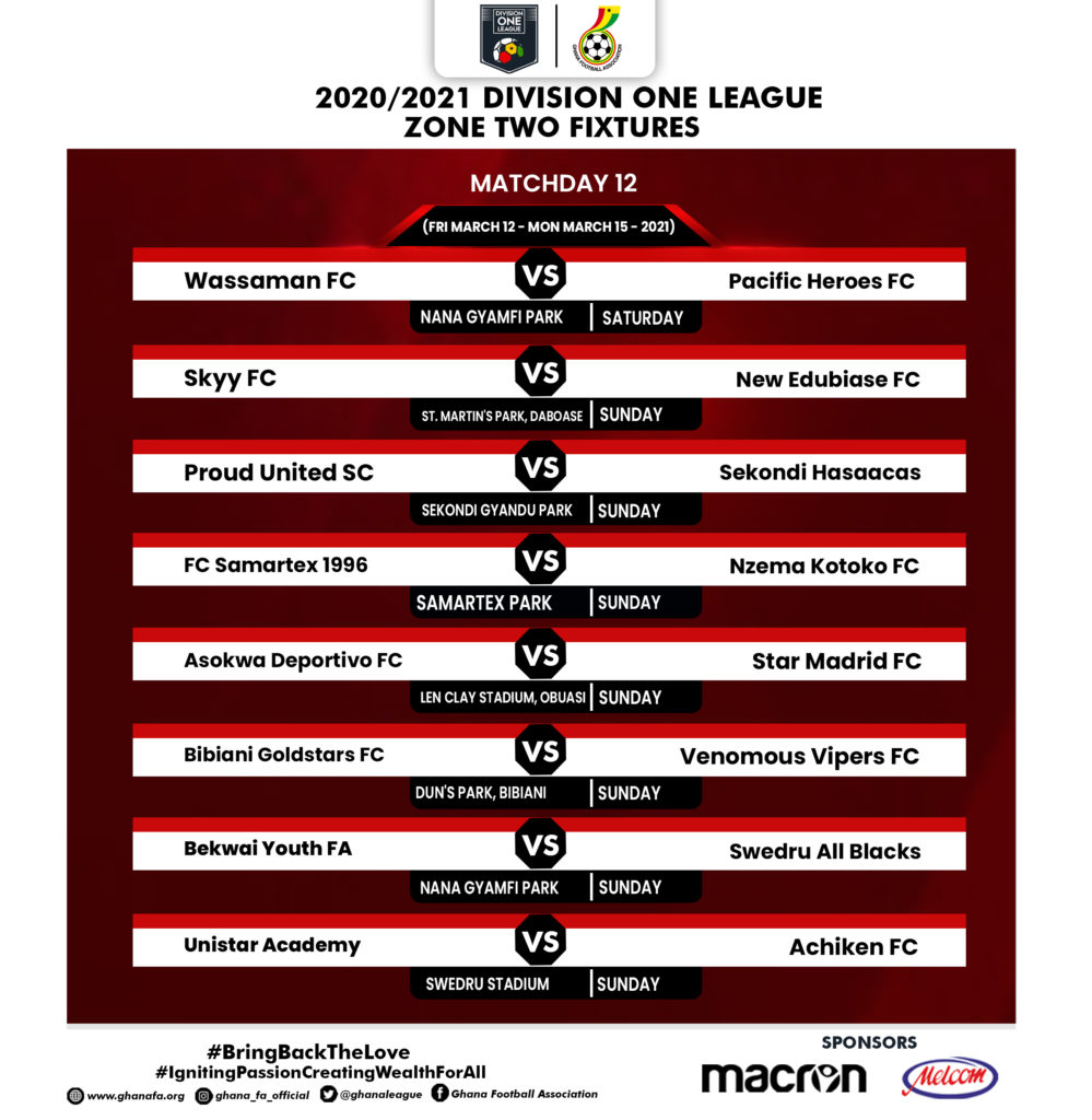 ZONE TWO FIXTURES MATCHDAY 12 999x1024 - DOL ZONE TWO PREVIEW: Leaders Skyy FC host New Edubiase United on matchday 12