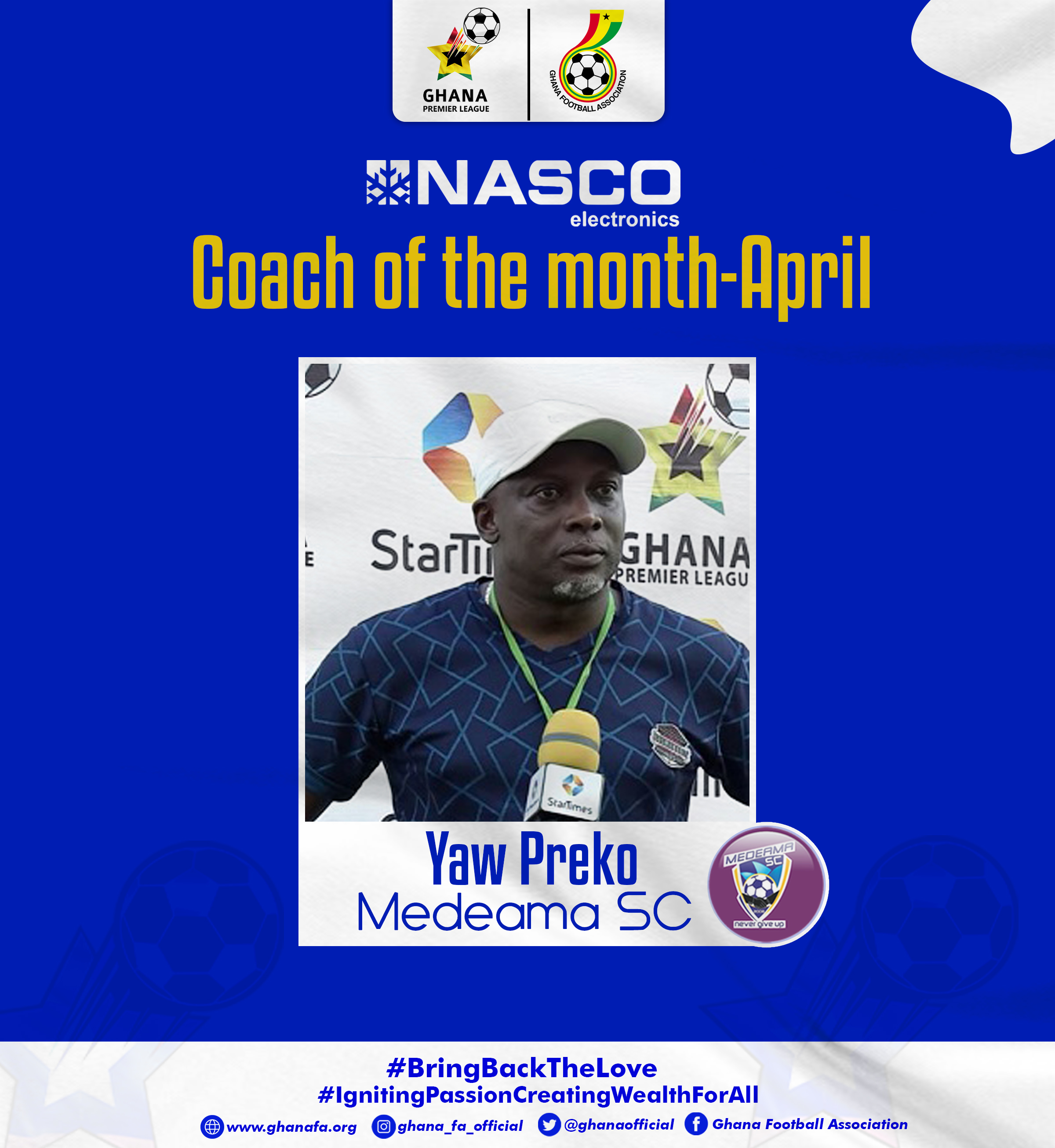 Yaw Preko wins NASCO Coach of the Month -April