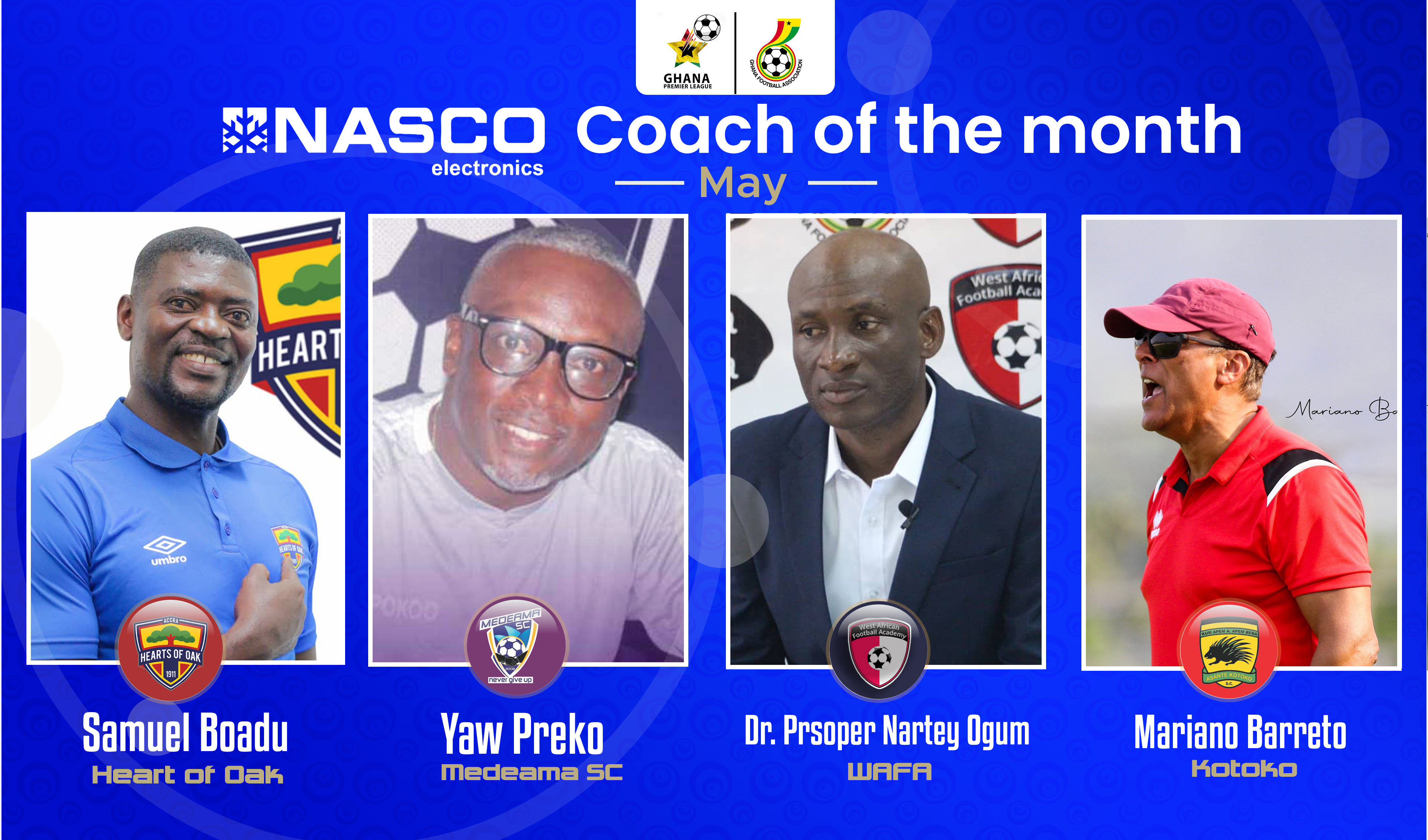 Four Coaches shortlisted for NASCO Coach of the Month-May