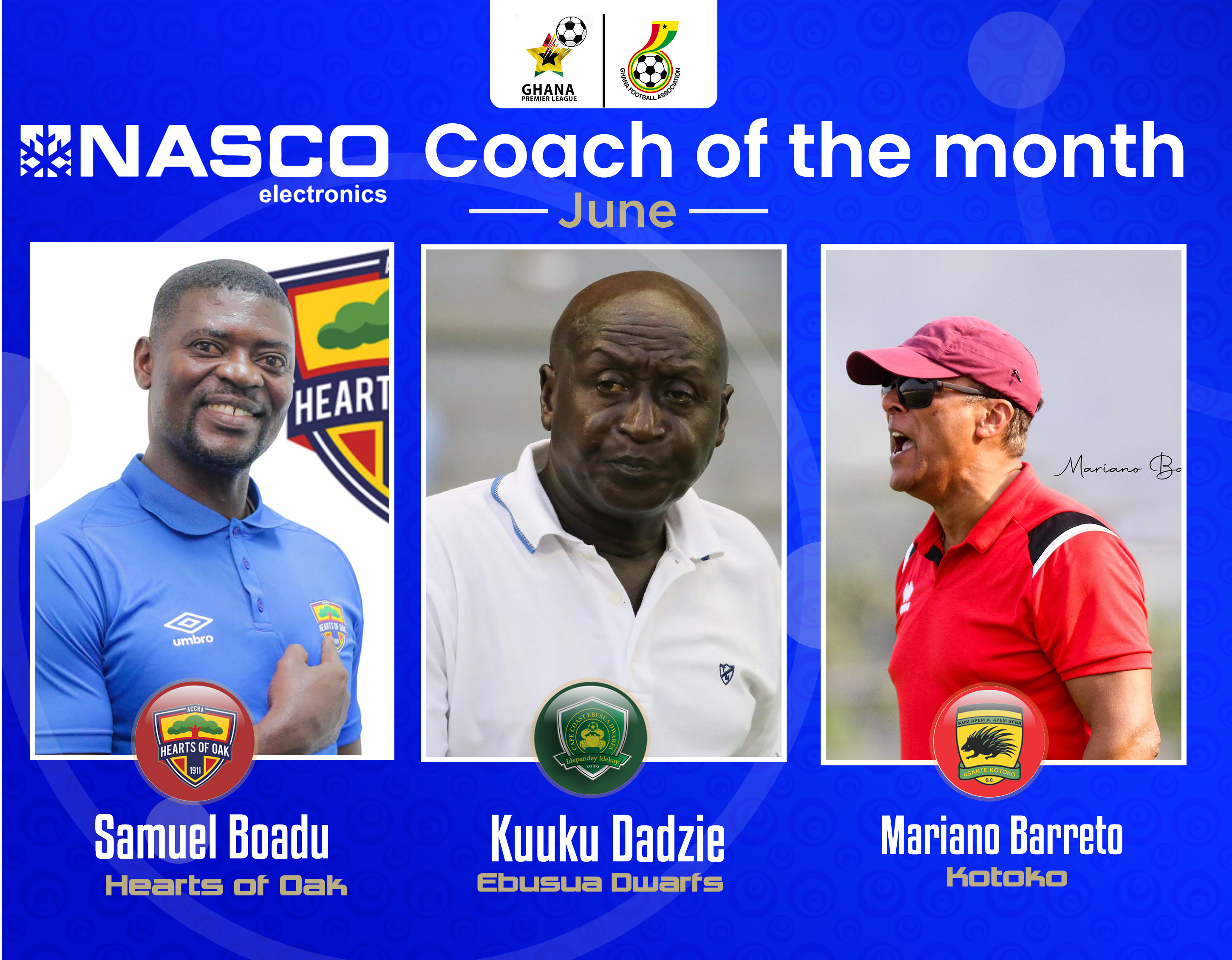 Premier League Coach of the month for June – Dadzie, Boadu, Baretto nominated