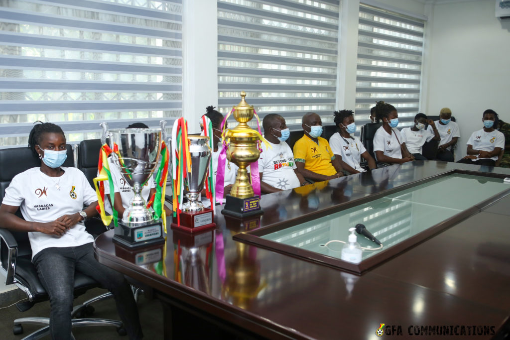 Hasaacas Ladies present Champions League trophy to GFA