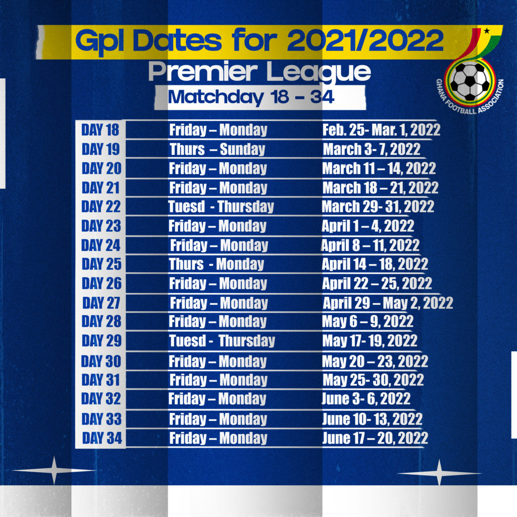 Dates for the 2021/2022 Ghana Premier League season revealed The