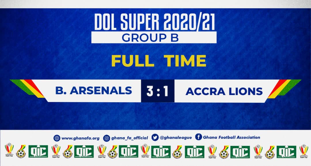 Division One League Super Cup: Ten-man Berekum Arsenal beat Accra Lions to keep semi-final hopes alive