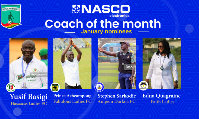 Basigi, Sarkodie, Quagraine and Acheampong nominated for Women's Premier League NASCO Coach of the month for January