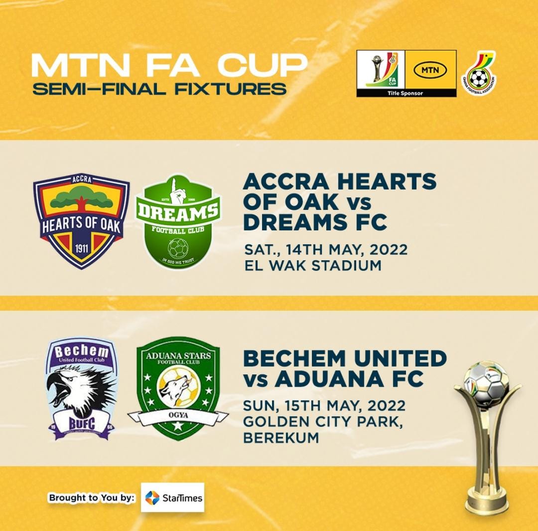 MTN FA Cup Semifinals matches to be played on May 14 & 15 Ghana