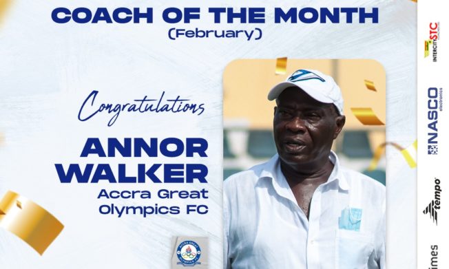 Annor Walker adjudged as NASCO Coach of the Month - February
