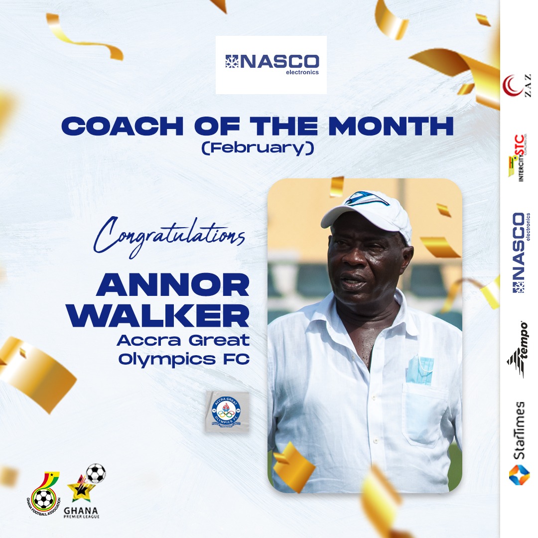 Annor Walker adjudged as NASCO Coach of the Month - February