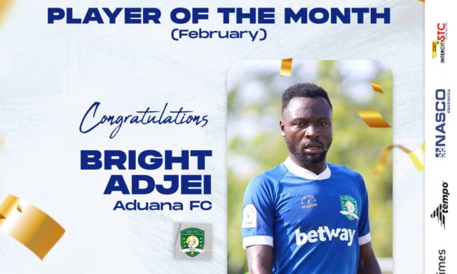 Bright Adjei wins NASCO Player of the Month award for February