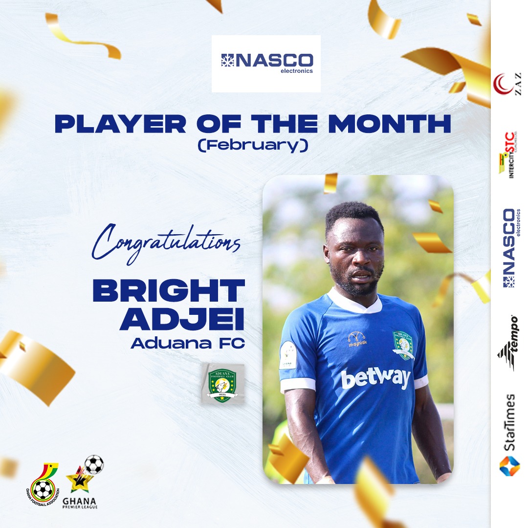 Bright Adjei wins NASCO Player of the Month award for February