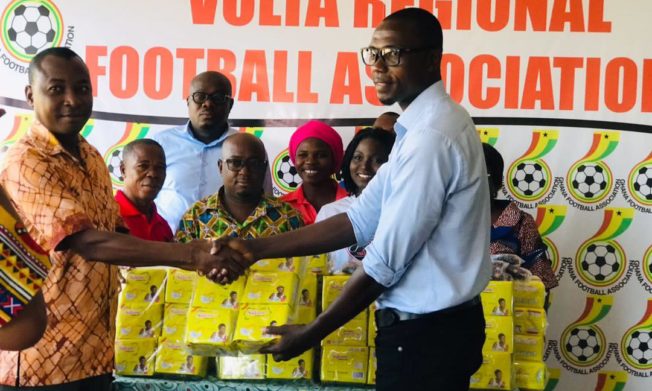 GroomDatGirl, Lovemak Ventures donate items to Volta Regional Football Association