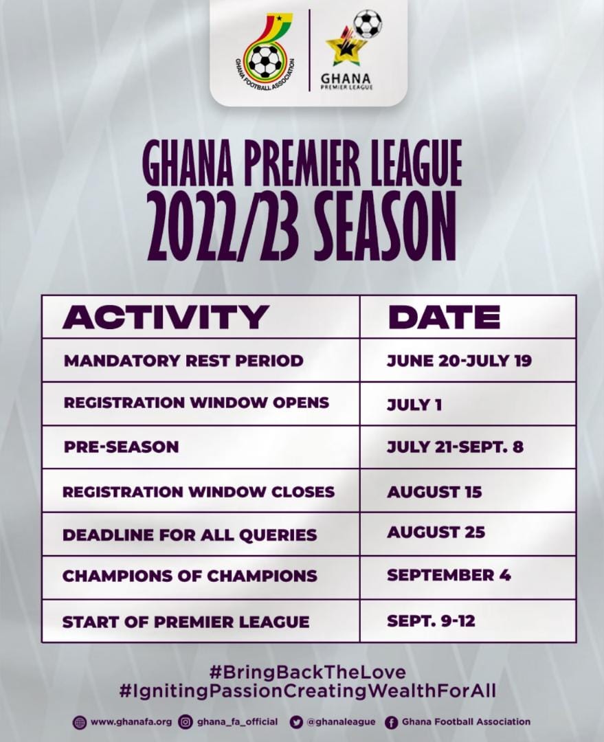 Calendar for 2022/23 Ghana Premier League season