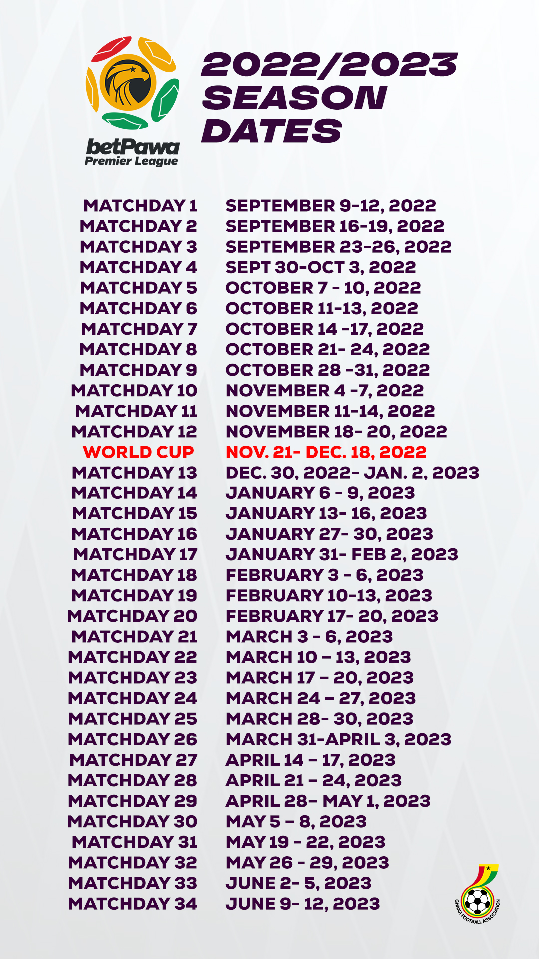 2022/23 betPawa Premier League dates announced