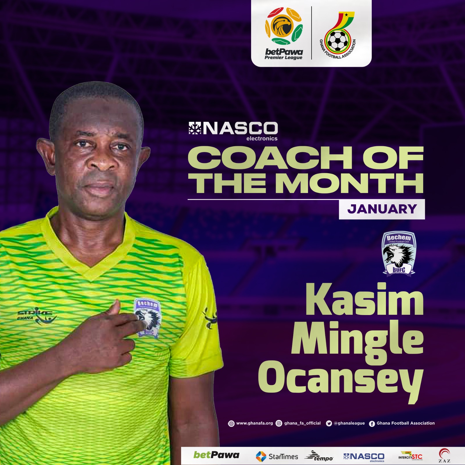 Kassim Mingle wins NASCO Coach of the Month for January