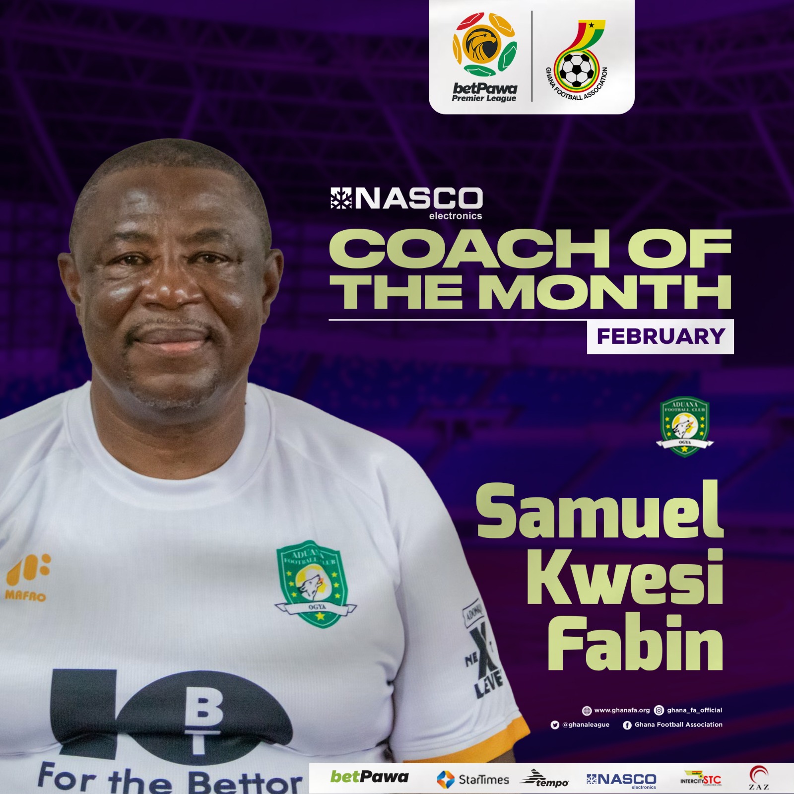Samuel Kwesi Fabin wins NASCO Coach of the Month for February