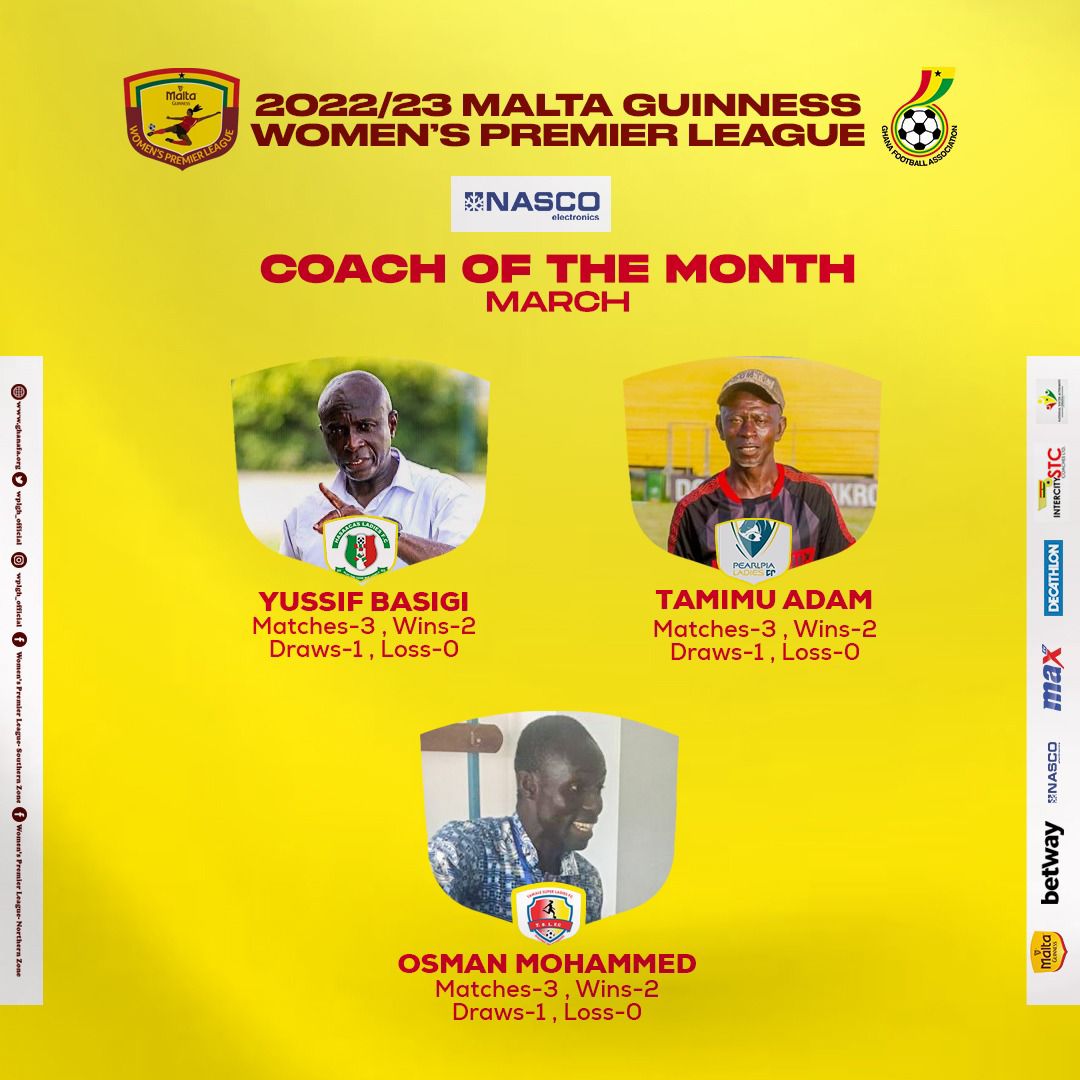 Basigi, Tamimu and Osman shortlisted for NASCO Coach of the month for March