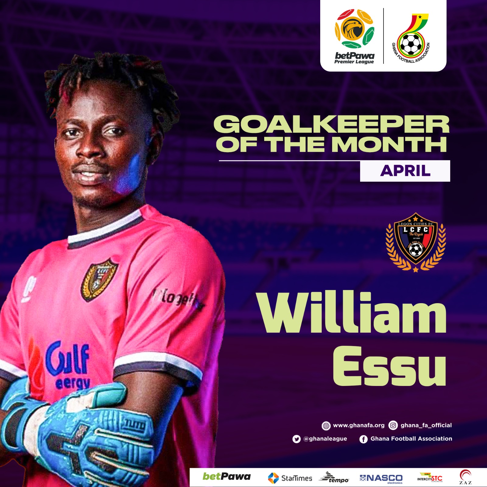 William Essu wins Goalkeeper of Month for April