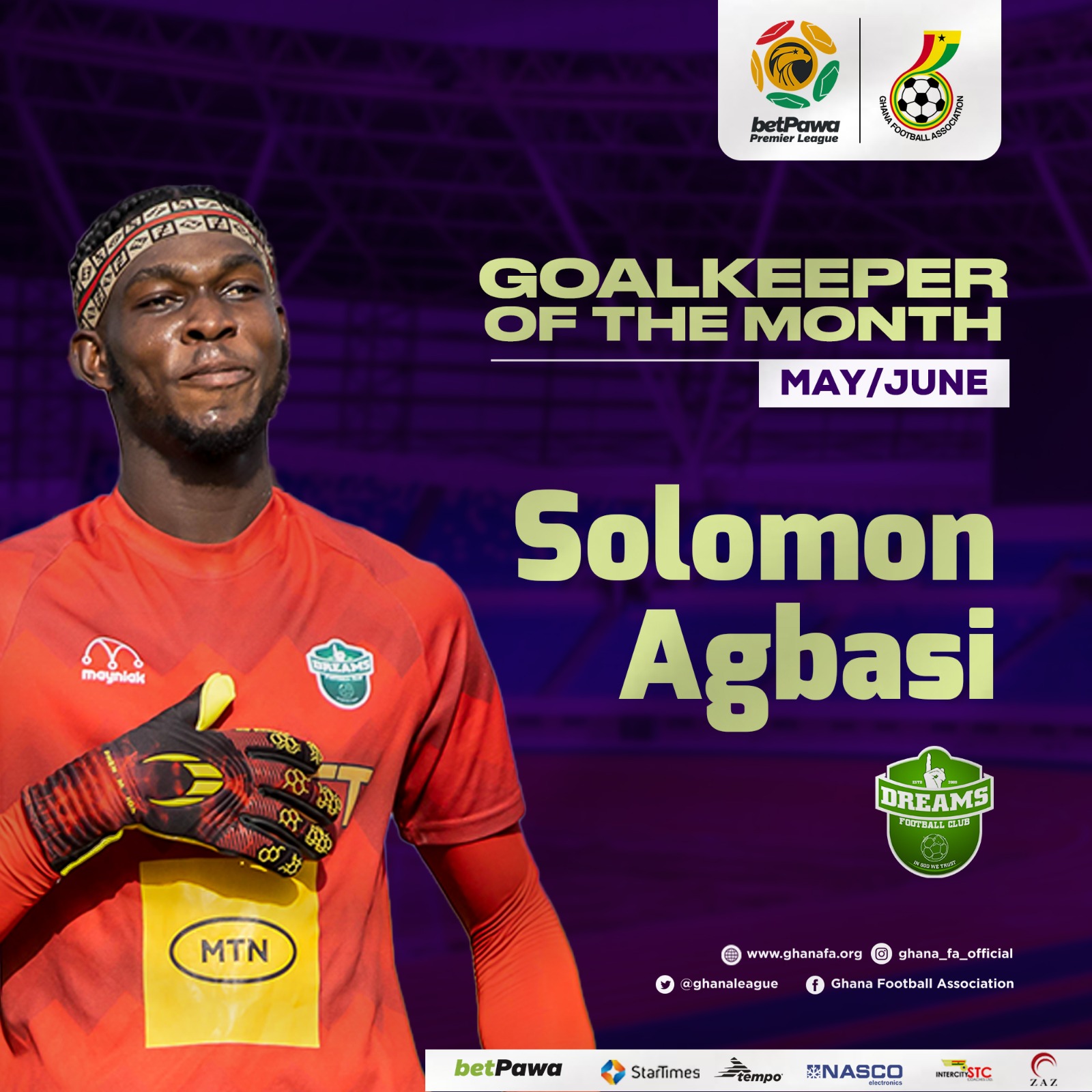 Solomon Agbasi wins May/June goalkeeper of the month award
