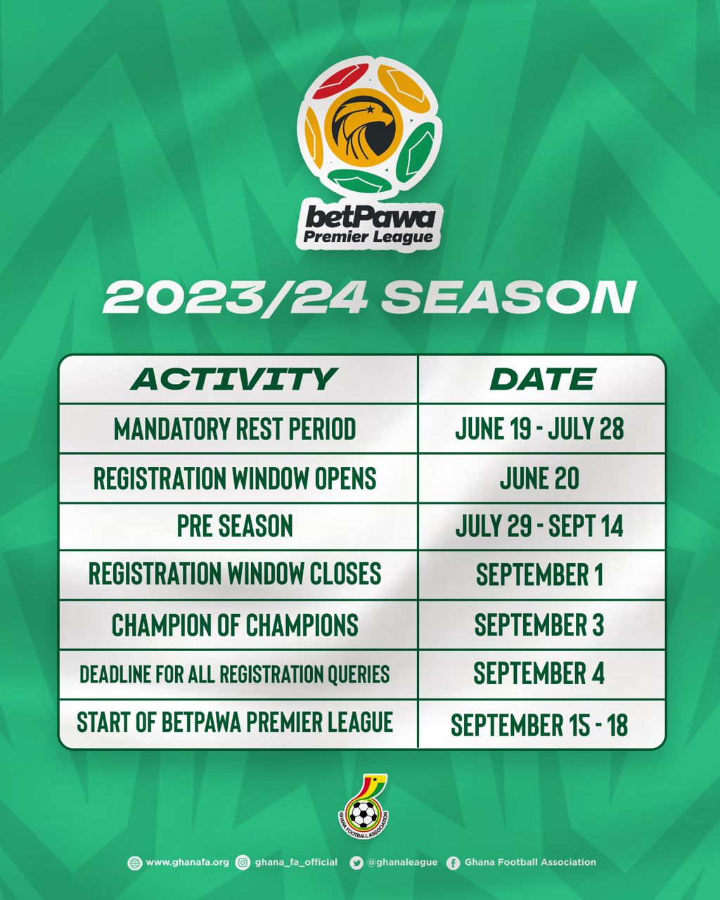 Calendar for 2023/24 Ghana Premier League season