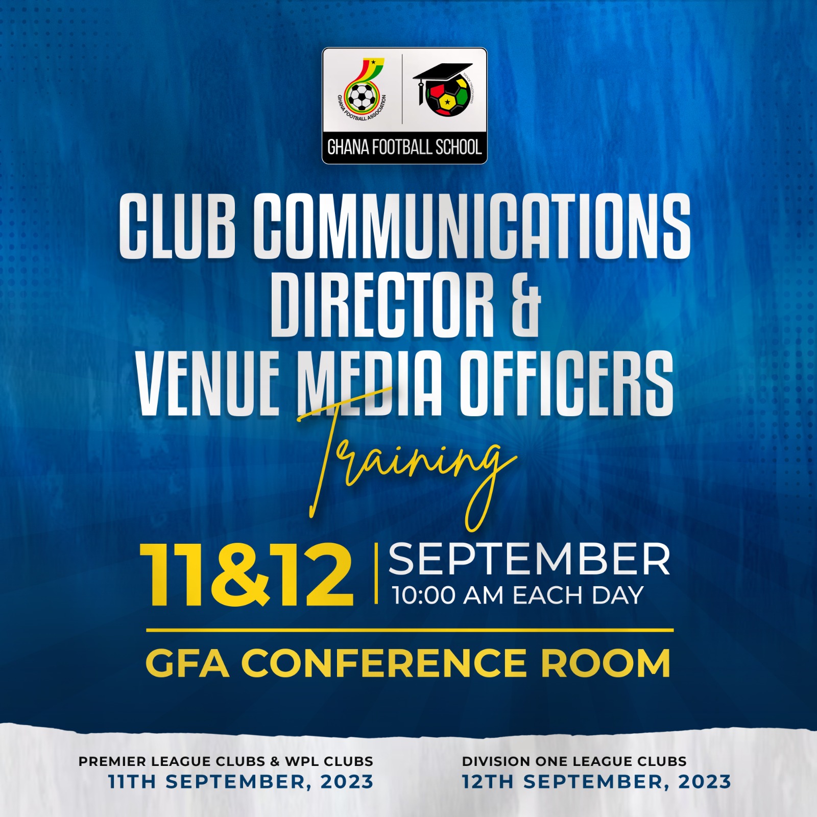 Club Communications Directors & Venue Media Officers to attend training workshop