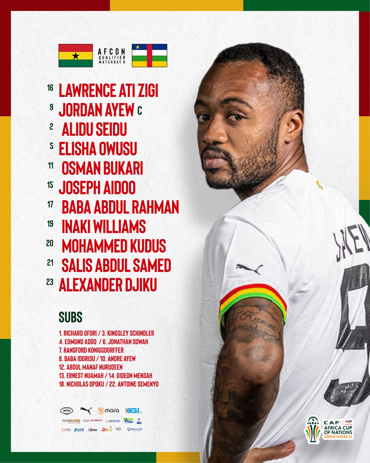 Jordan Ayew leads Ghana in Central African Republic qualifier