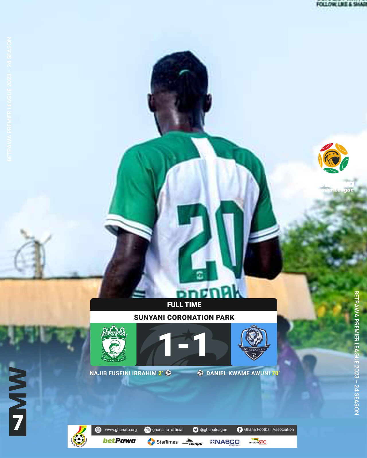 Awuni second half strike earns Accra Lions point at Bofoakwa Tano