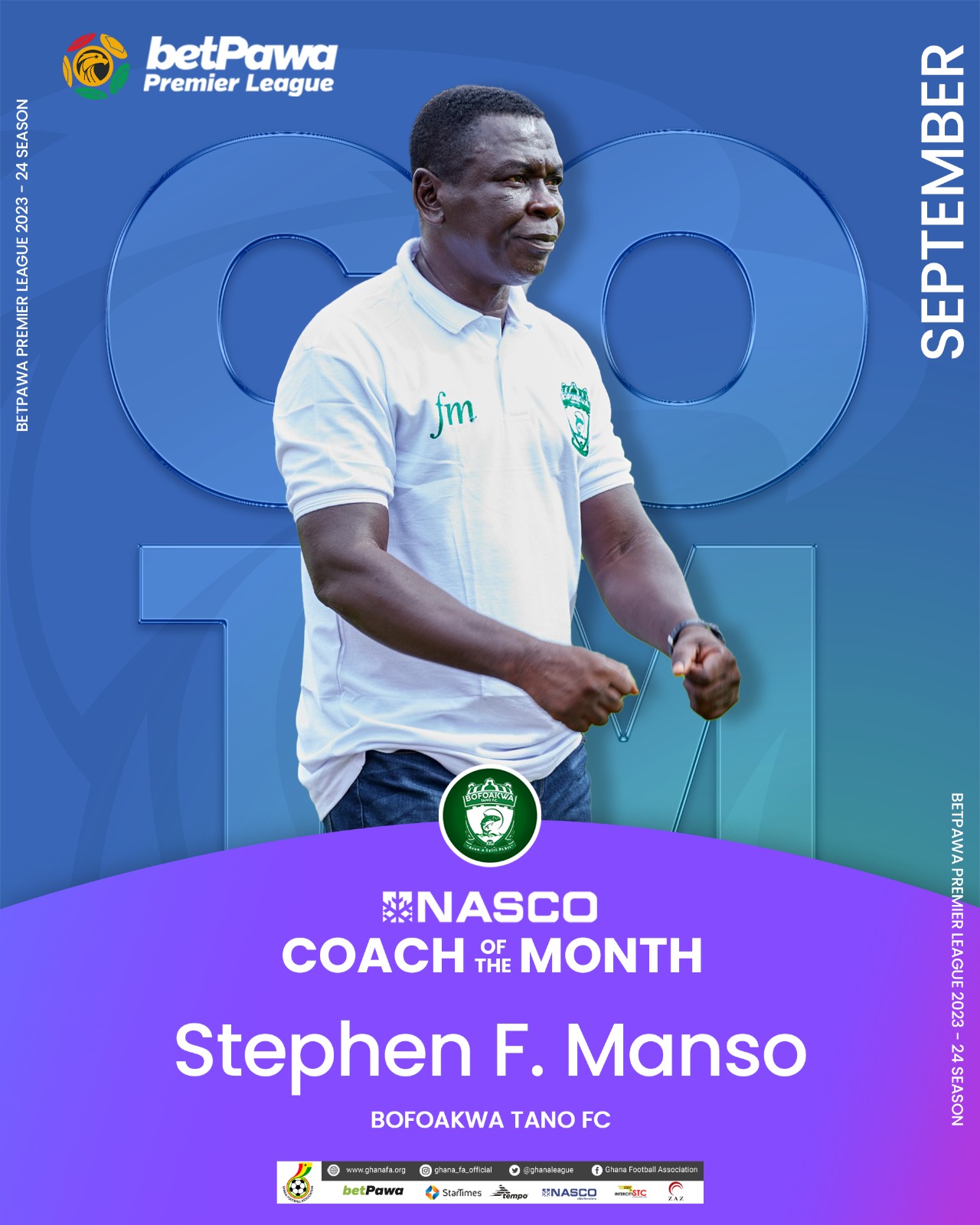 Frimpong Manso wins NASCO Coach of the Month for September