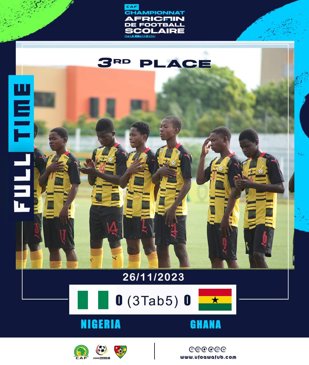 Boys U-15 team beat Nigeria to finish 3rd in WAFU B schools championship