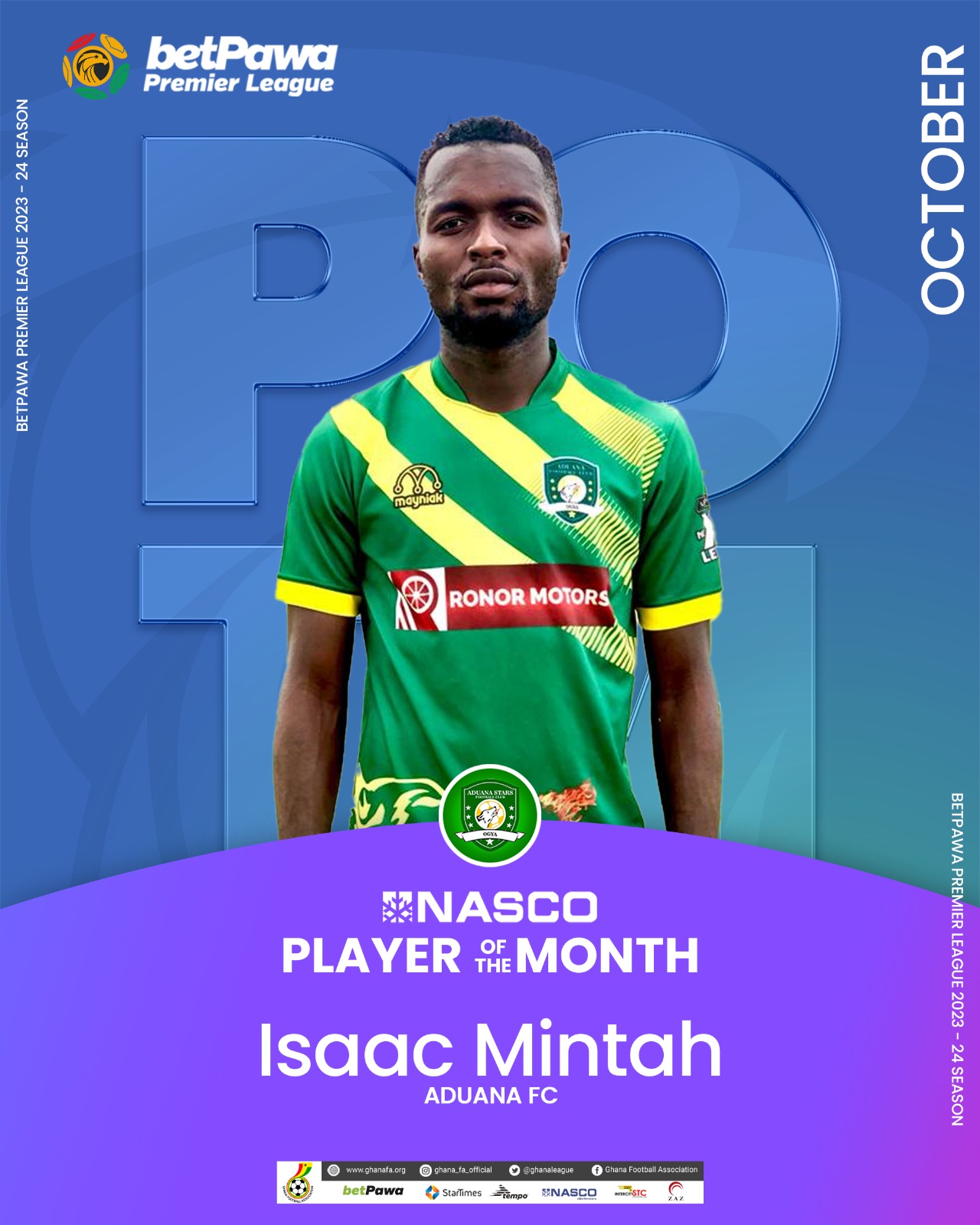 Isaac Mintah picks NASCO Player of the Month Award for October