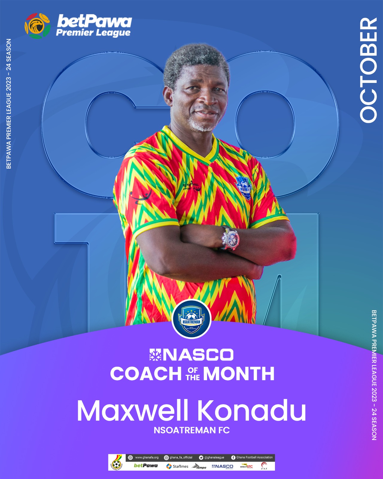 Maxwell Konadu wins NASCO Coach of the Month Award for October