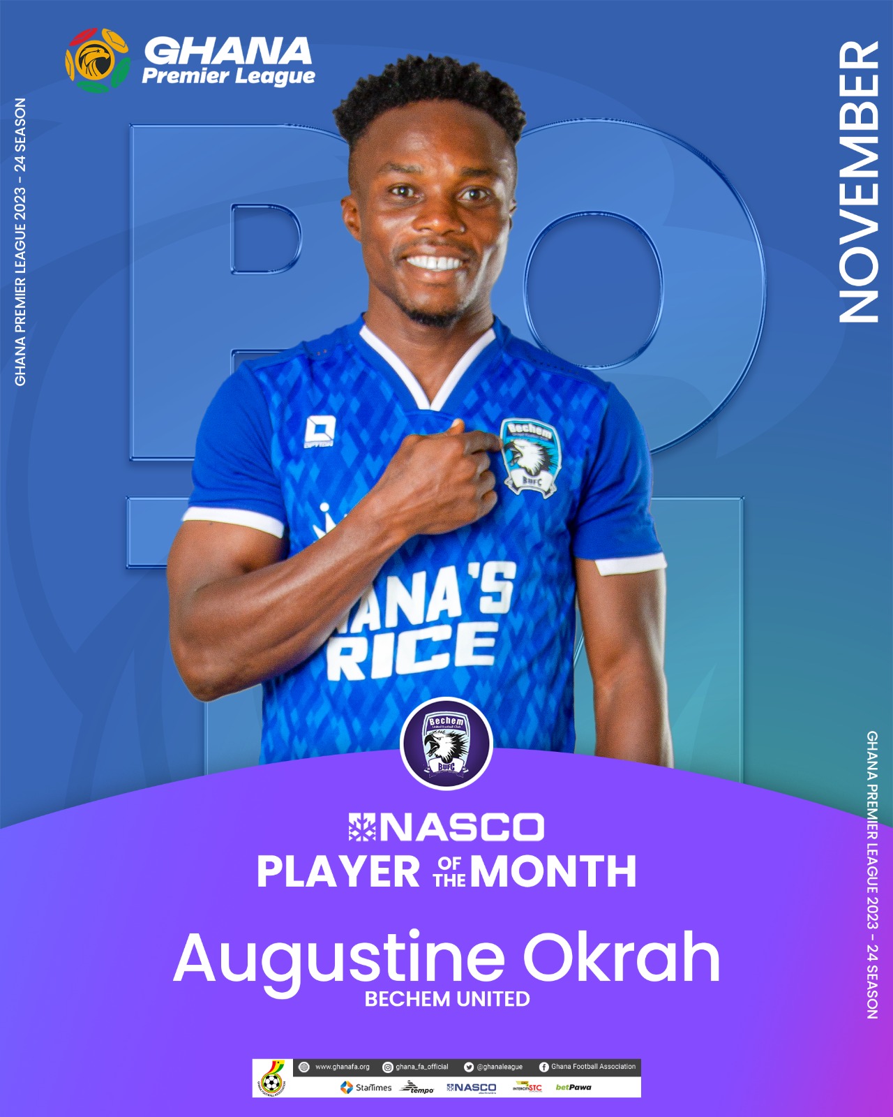 Augustine Okrah wins NASCO Player of the Month for November