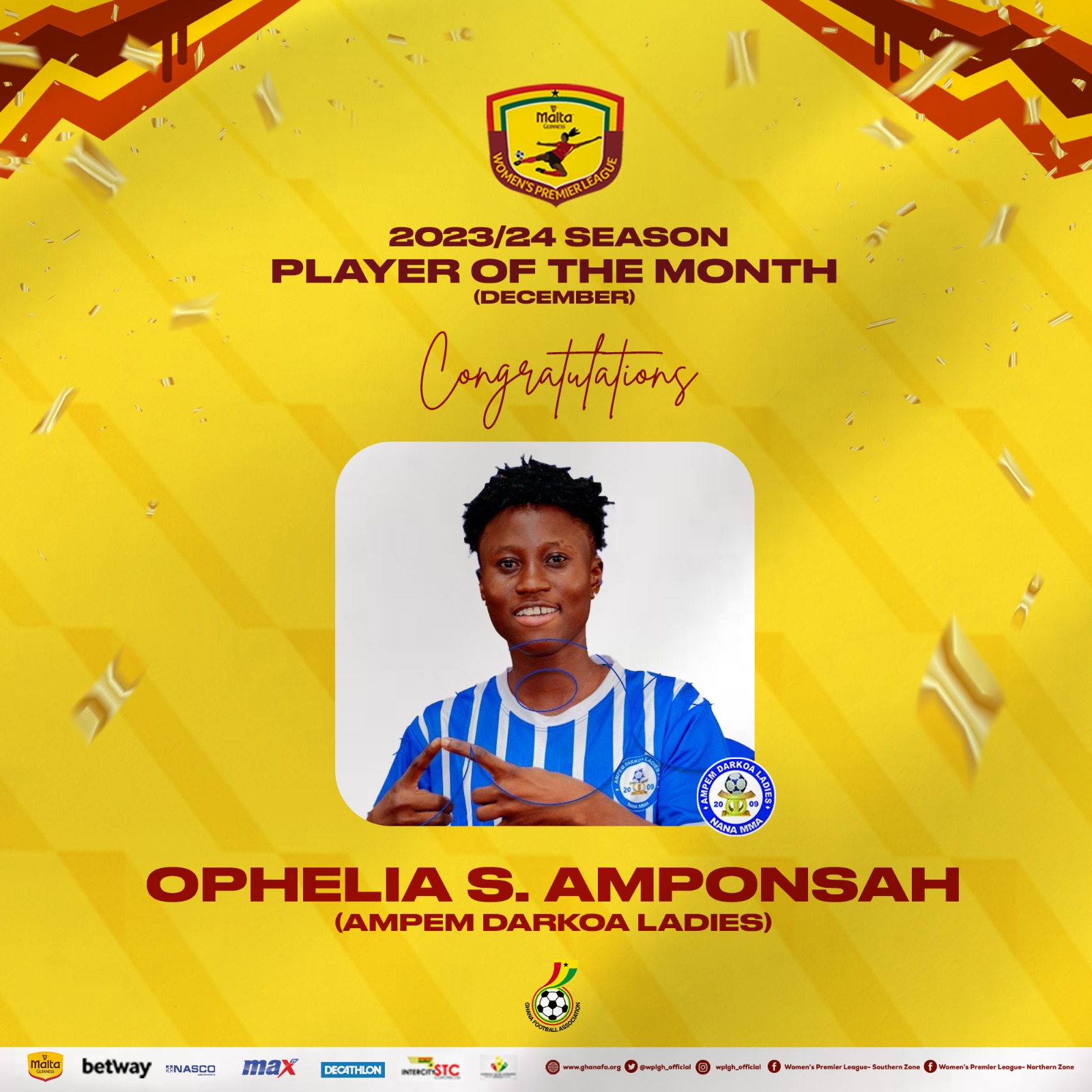 Ophelia Amponsah wins NASCO player of the month for December