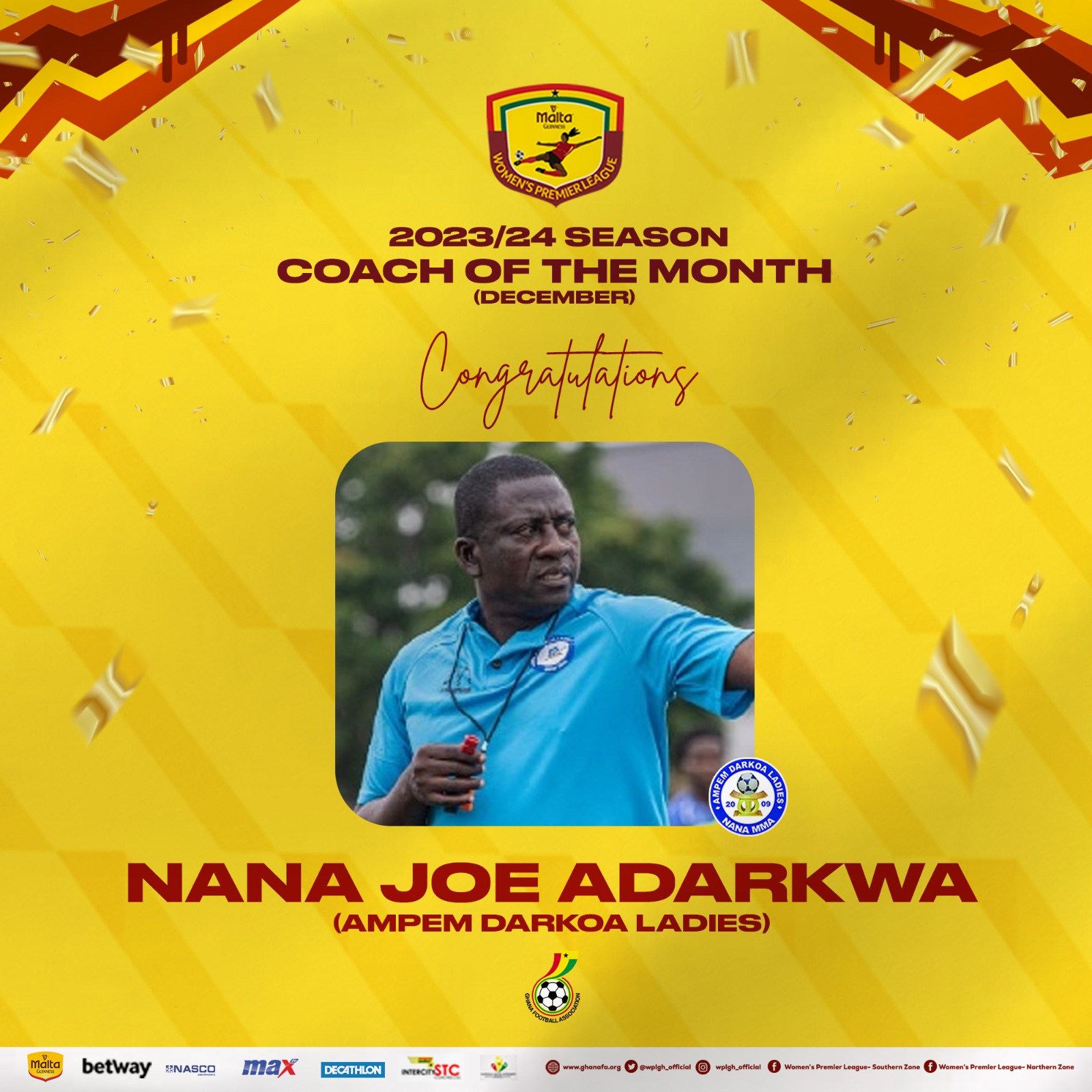 Joe Nana Adarkwa picks NASCO coach of the month for December award