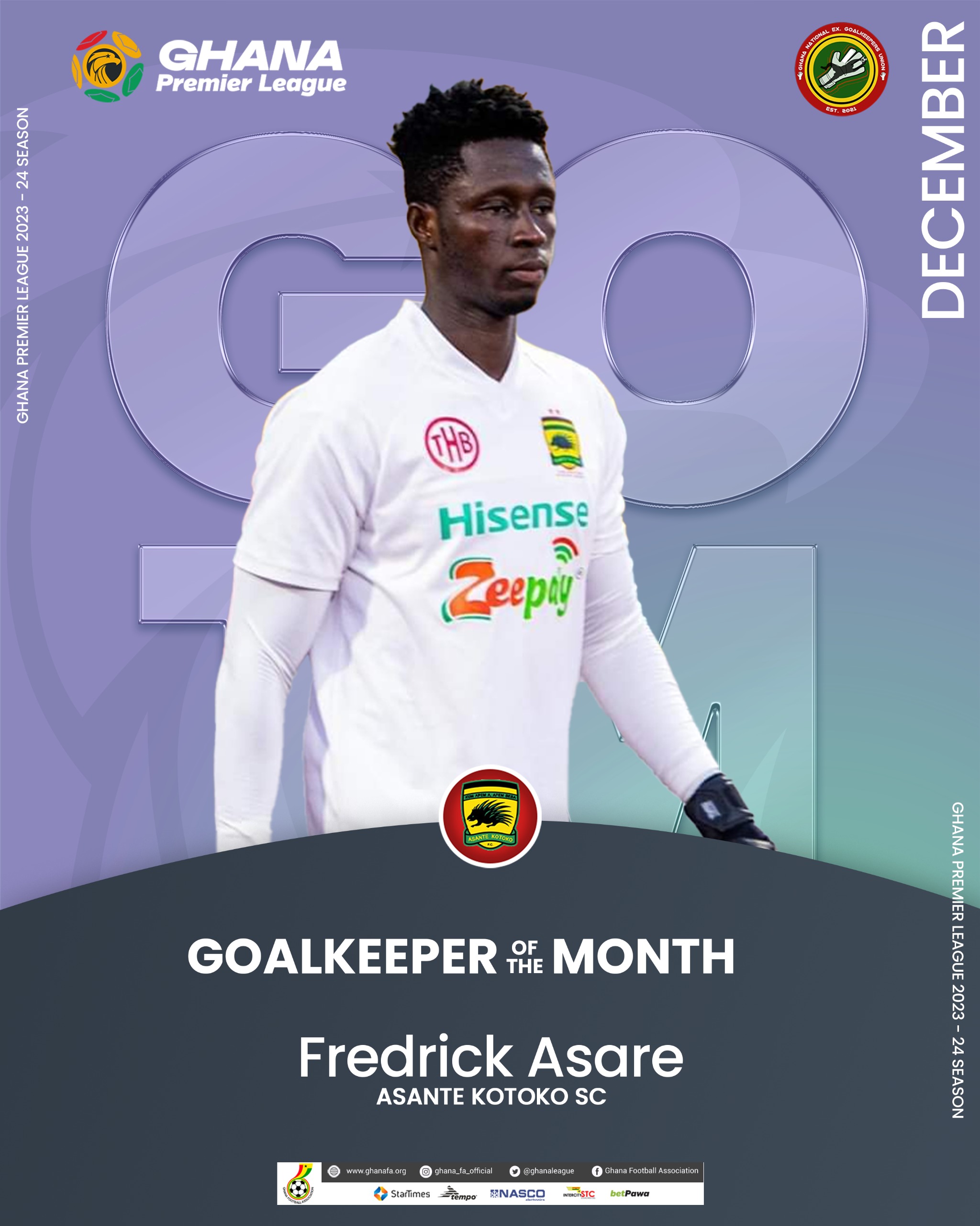 Frederick Asare wins Goalkeeper for the Month for December
