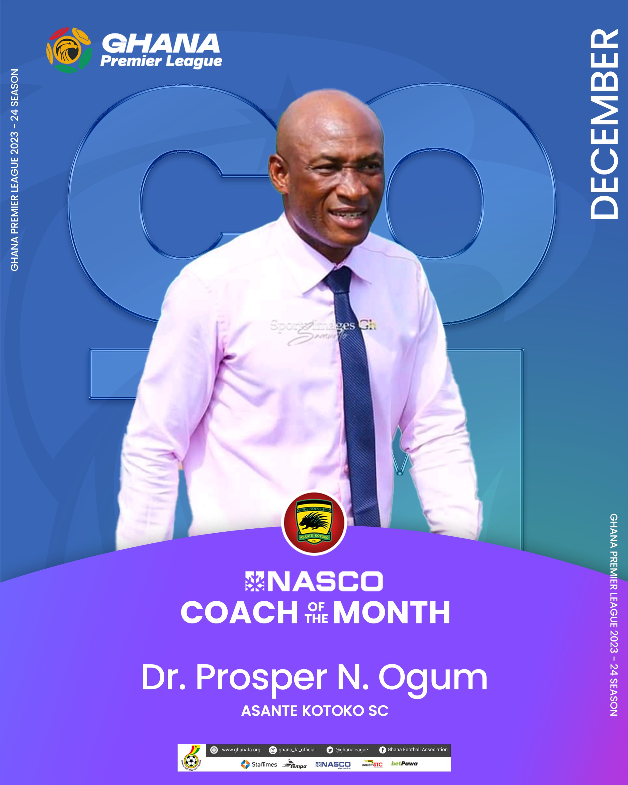 Coach Prosper Narteh Ogum wins NASCO Coach Of the Month for December