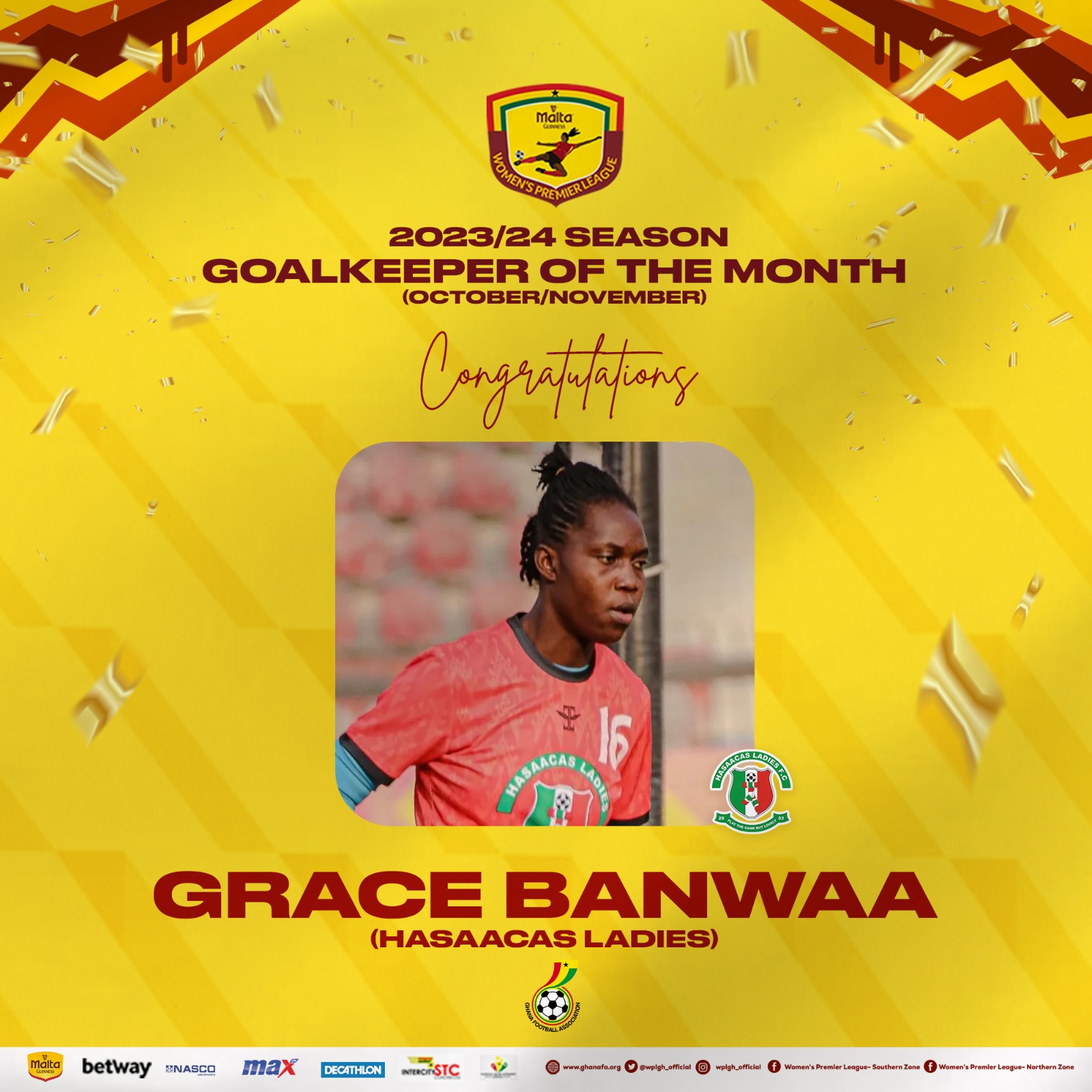 Grace Banwaa wins RG World goalkeeper of the month for October/November