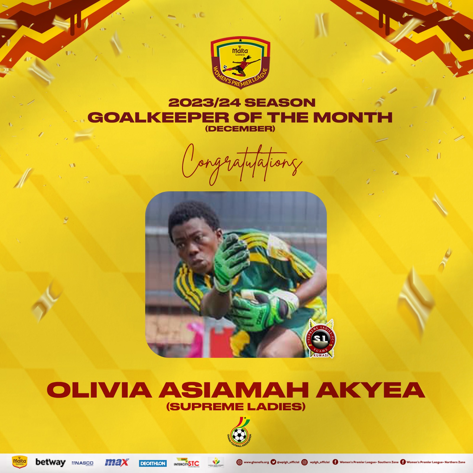 Olivia Asiamah wins RG World goalkeeper of the month for December