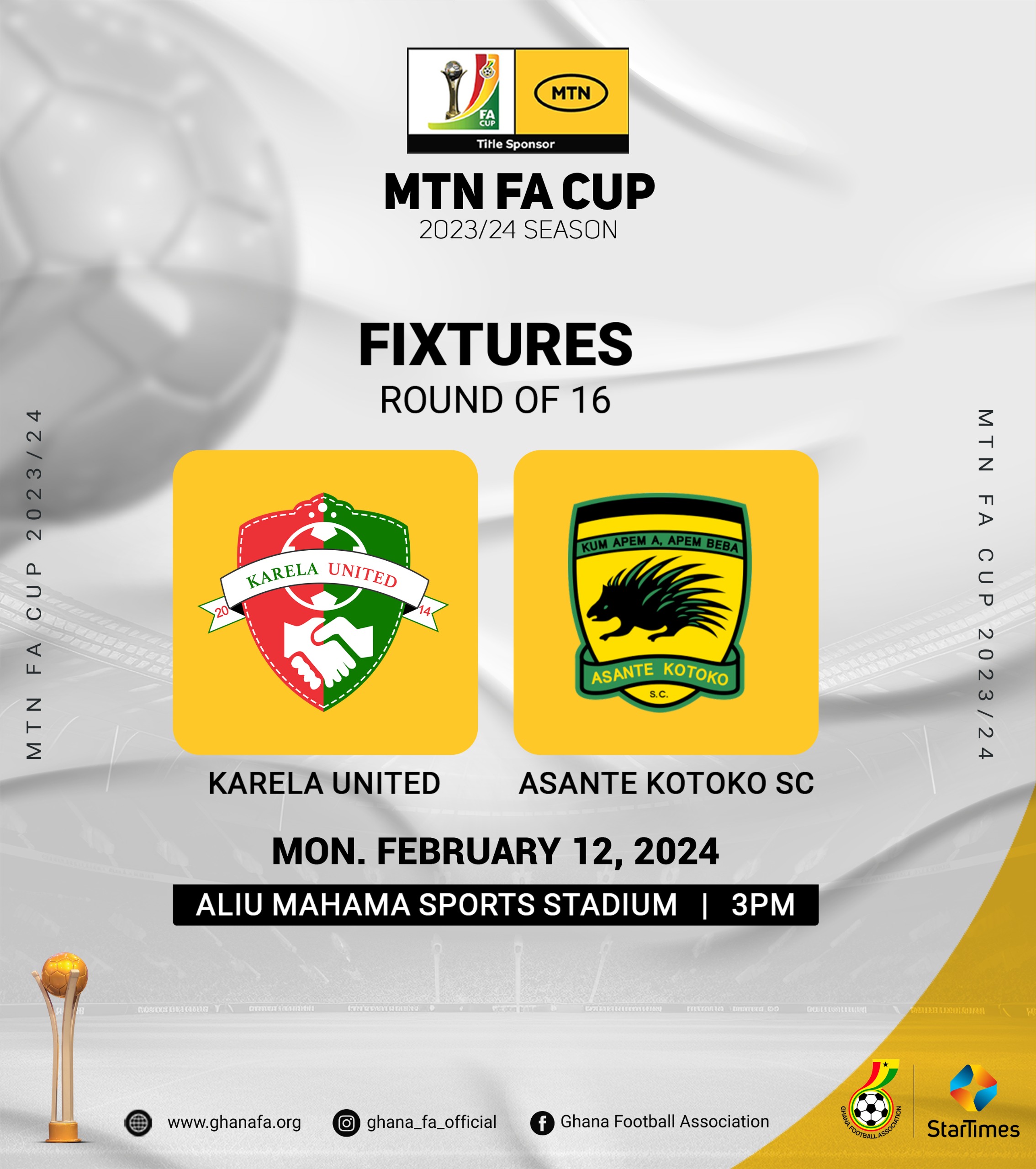 Karela United face Asante Kotoko in MTN FA Cup Monday