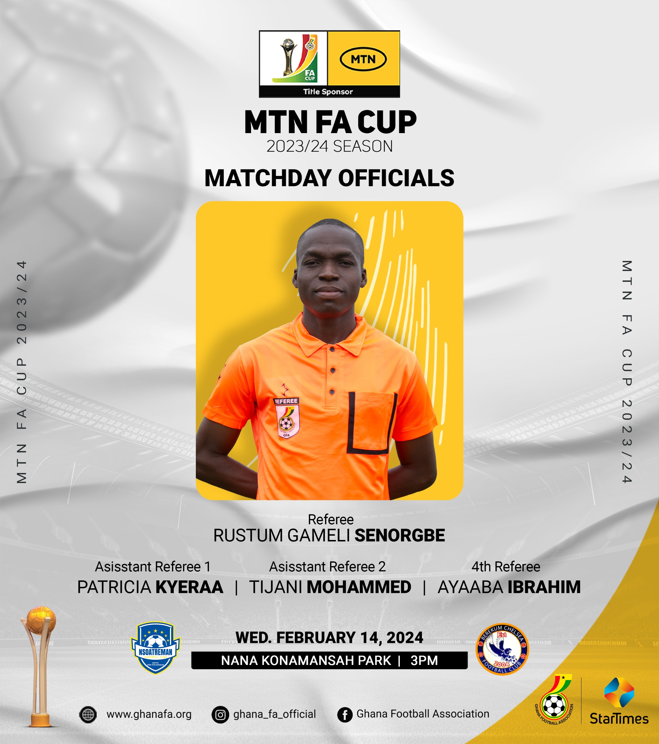 MTN FA Cup R16: Rustum Senorgbe to officiate Valentine's day Bono Derby