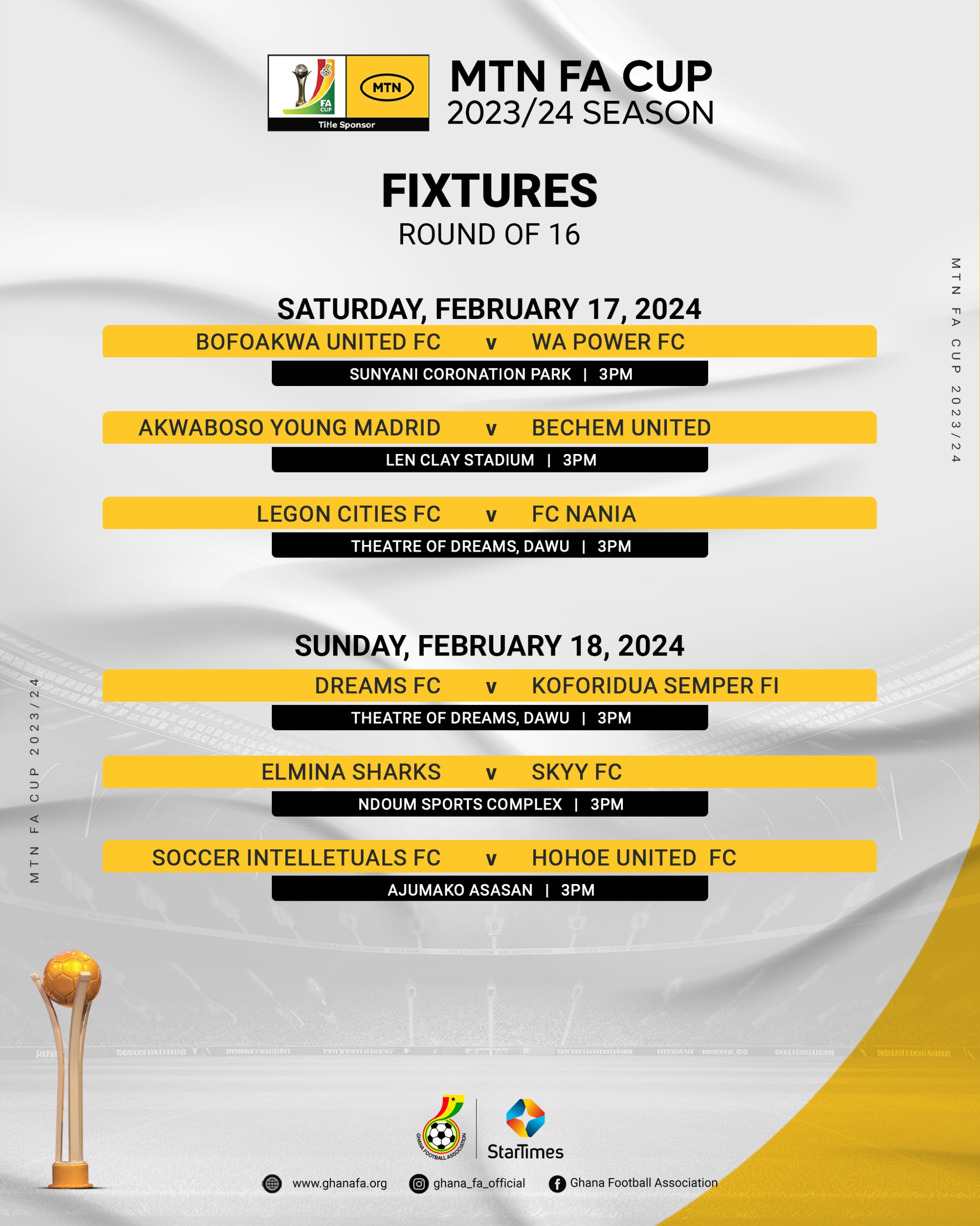 Match Officials for MTN FA Cup Round of 16 games