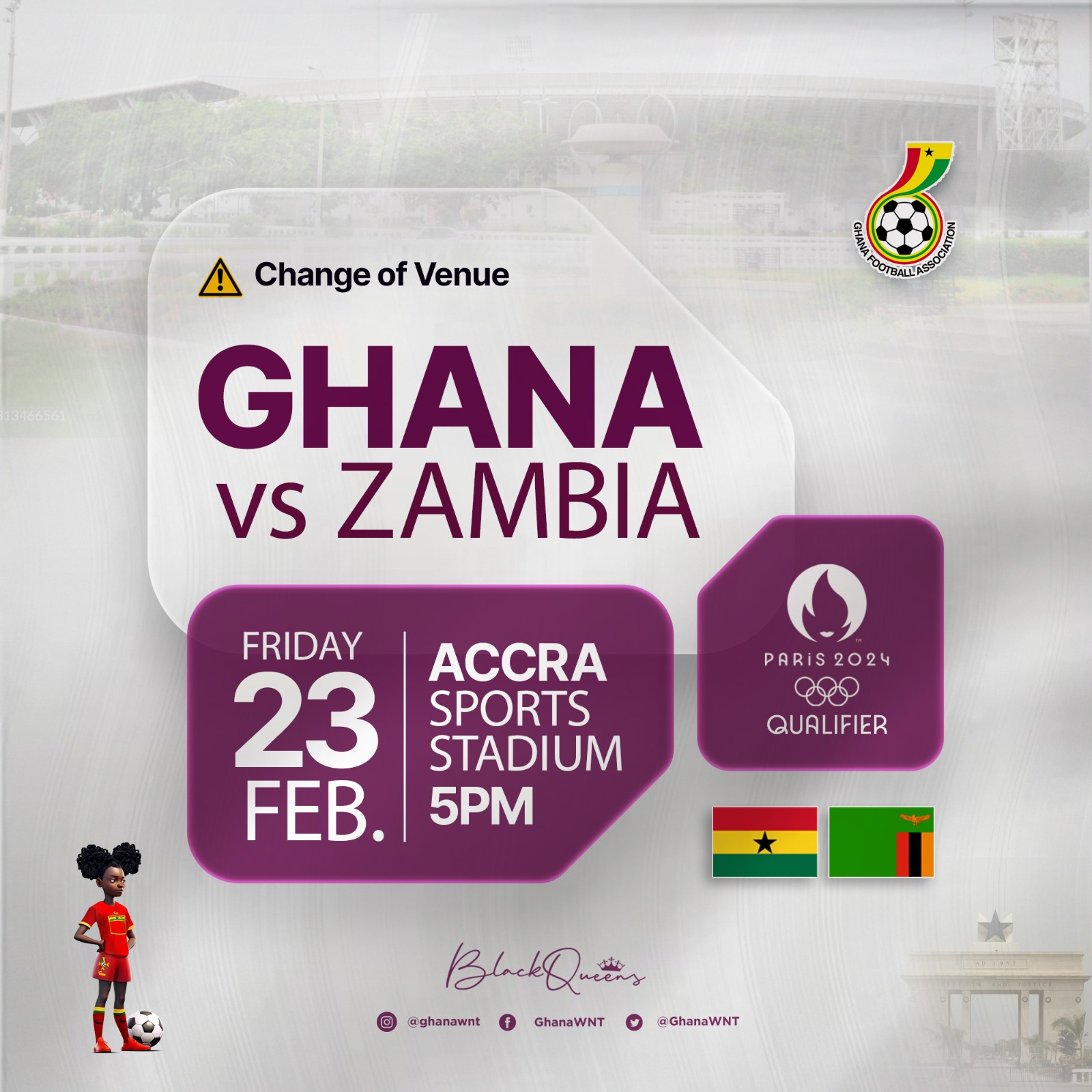 Accra Sports stadium to host  Ghana vs Zambia Olympic Games qualifier