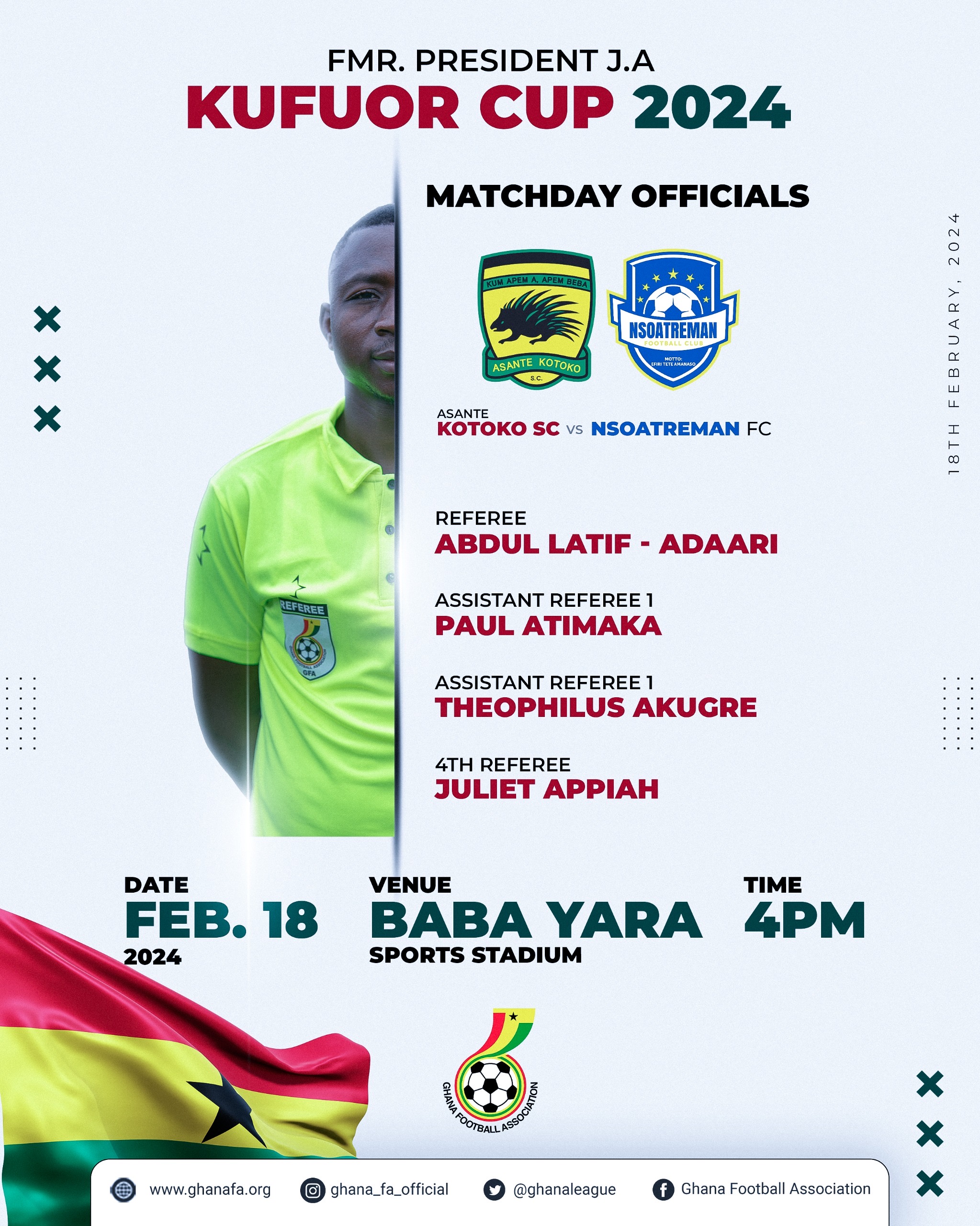 Match Officials for JA Kufour Cup match announced