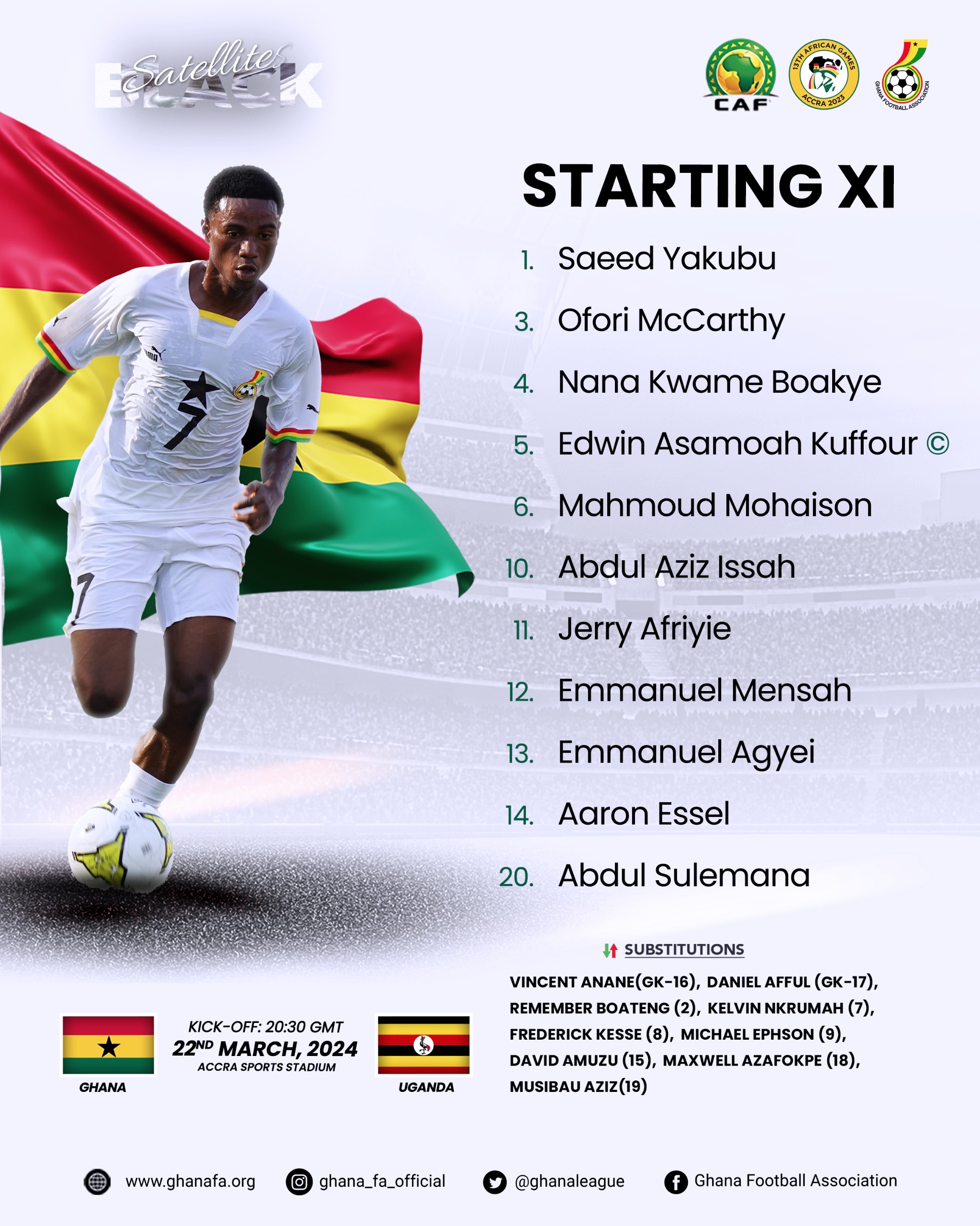 African Games: Ghana XI for Men's football final match Uganda