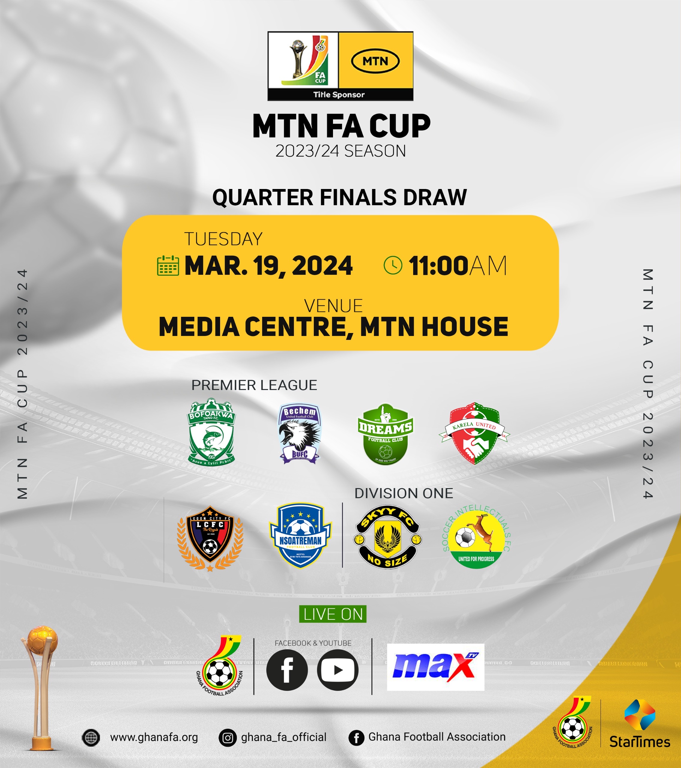 MTN FA Cup Quarter-finals draw scheduled for March 19