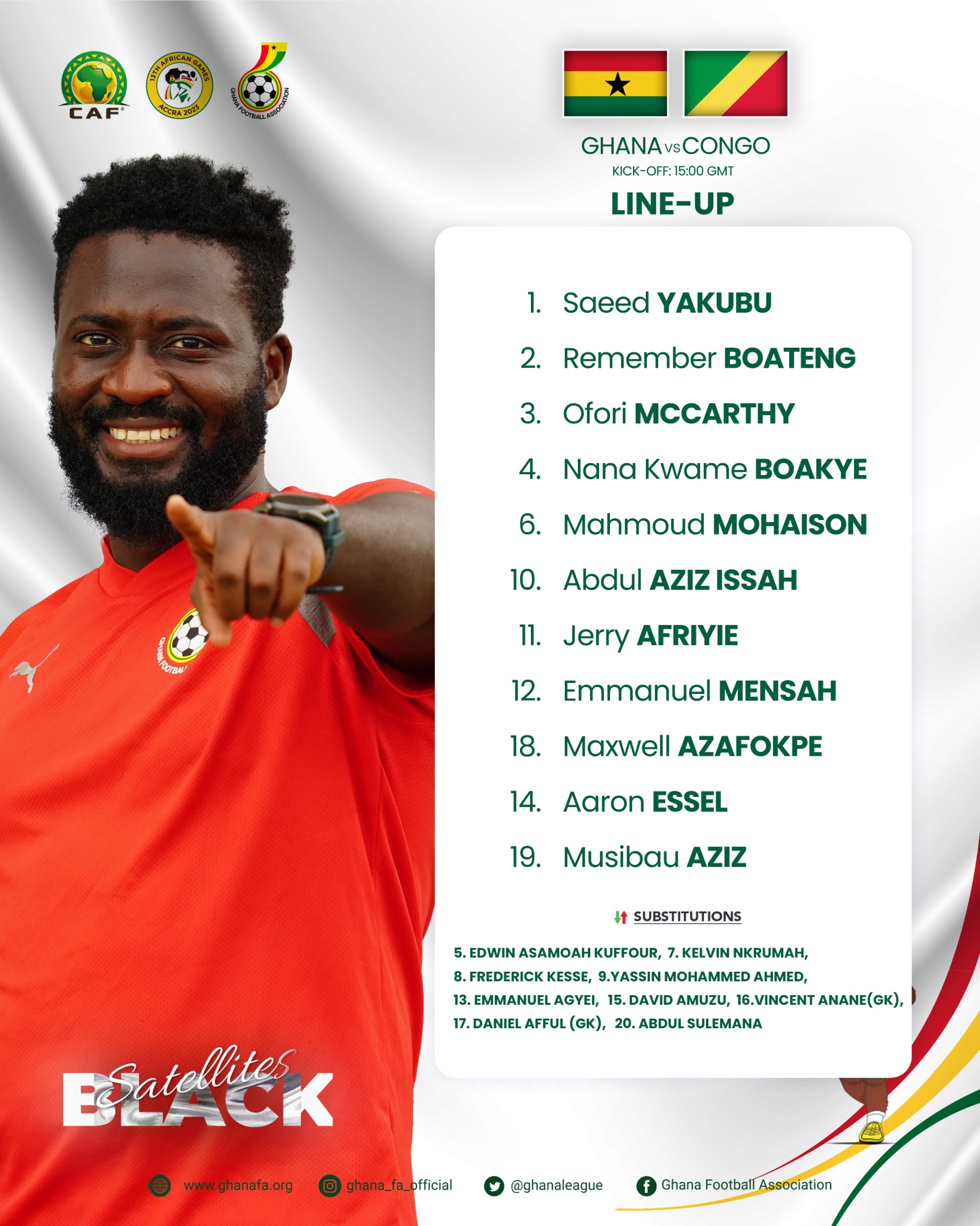 African Games: Black Satellites starting line up against Congo
